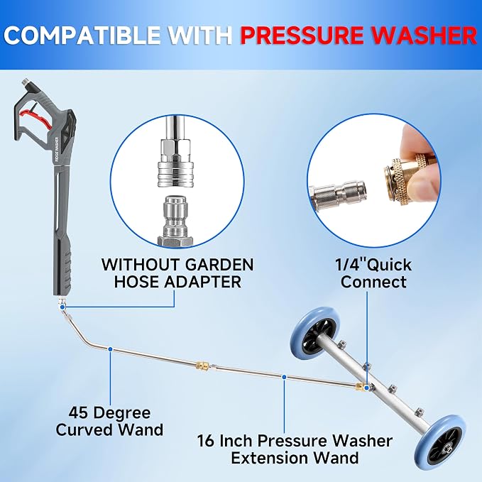 16 Inch Undercarriage Car Washer, 4000 PSI | Pressure Washer Under Car Cleaner with 3 Pcs Extension Wand