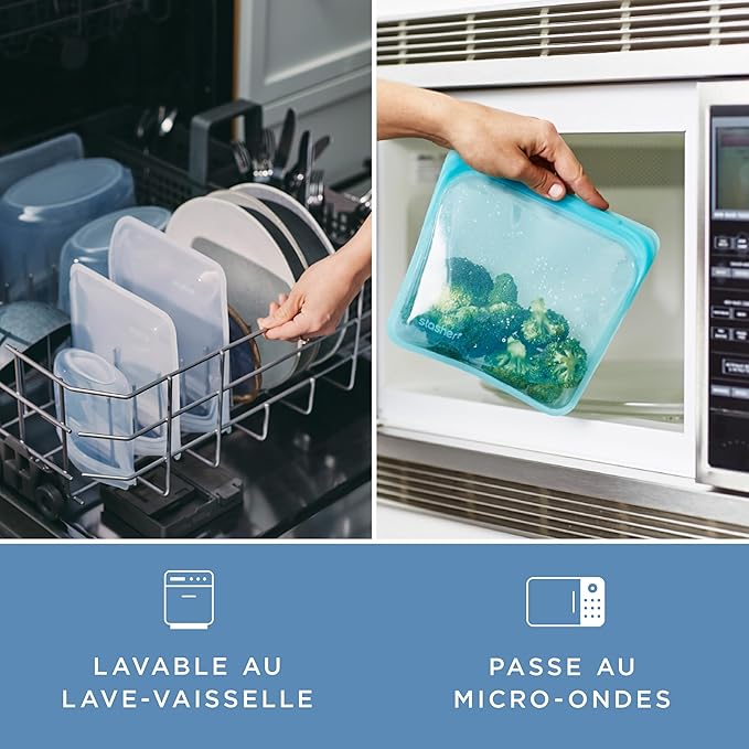 Stasher Premium Silicone Reusable Food Storage Stand-Up Mini Bag, Clear, Microwave, Sous Vide, Dishwasher, Oven and Freezer Safe, BPA Free, Leak-free, Eco-friendly, 28 Oz