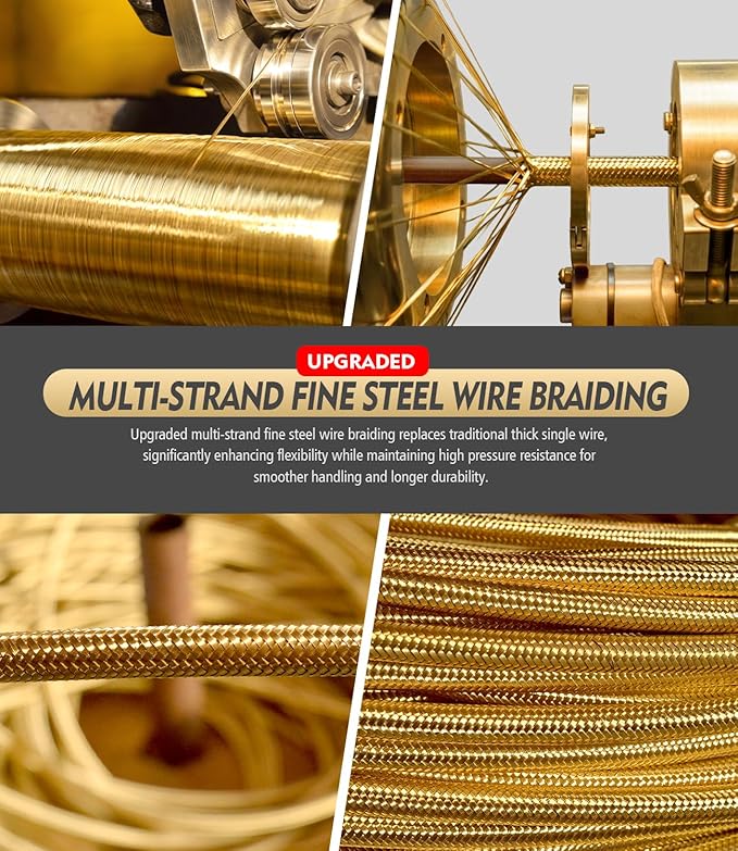 3/8" 4800PSI Pressure Washer Hose 200FT with 360° Swivel Quick Connect, Flexible & Kink Resistant Steel Wire Braided & Durable for Hot/Cold Water, High Power Washer Hose With M22 14mm Adapter