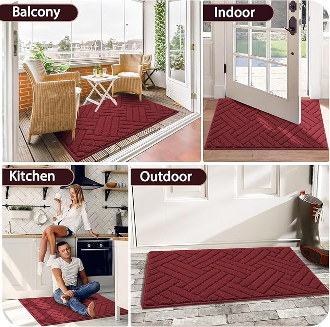 Door Mat Indoor Doormat, Entryway Rug Red Door Mats Non-Slip Rubber Backing, Low-Profile Entrance Christmas Rugs, Absorbent Resist Dirt Doormats Washable Inside Floor Mat,20"x31.5"