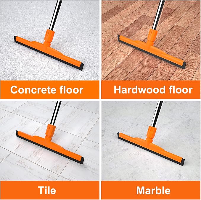 Heavy-Duty Floor Squeegee, 62" Adjustable Handle, EVA Foam Blade, Ideal for Concrete, Garage, Patio & More