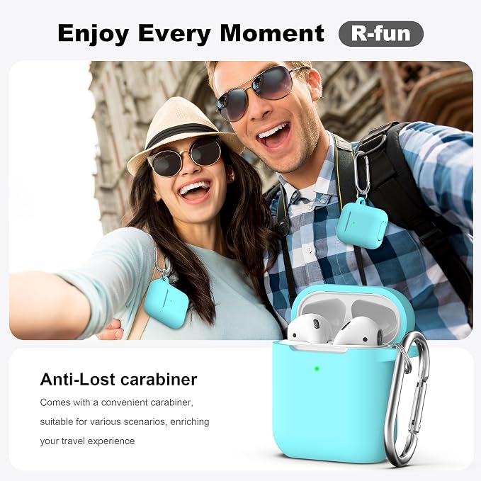 R-fun for AirPods 1/2 Case, Soft Silicone Protective Cover with Keychain and Cleaning Pen, Compatible with AirPods 2nd/1st Generation (2016/2019), Full Drop Protection Cover, Teal