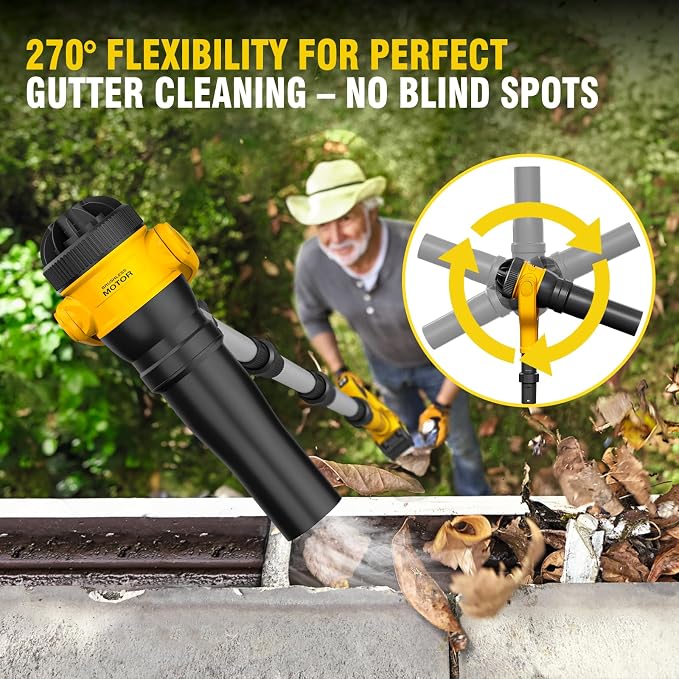 Cordless Gutter Leaf Blower for DeWalt 20V Battery(Tool Only) | No-Ladder Gutter Cleaner,580 CFM / 180 MPH Brushless Motor,55" Extension Kit,3 Speeds,270° Adjustable Nozzle