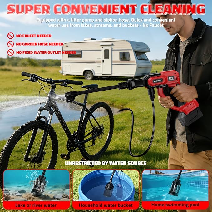 Cordless Portable Washer for Milwaukee 18V Battery, 1000 PSI Portable Handheld Washer with Brushless Motor, 6-in-1 Nozzle, 3 Level Adjustable for Car Yard Fence Wall Clean (Battery Not Included)