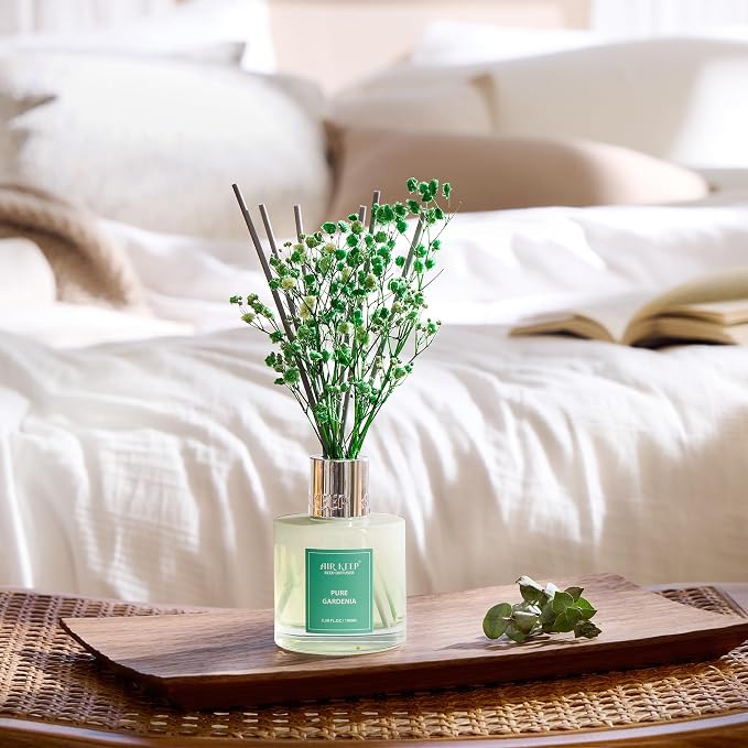 Reed Diffuser Set,3.38 fl oz (100 ml) - Pure Gardenia Oil Diffusers with 8 Reed Sticks, Home Fragrance Reed Diffuser for Bathroom Shelf Decor