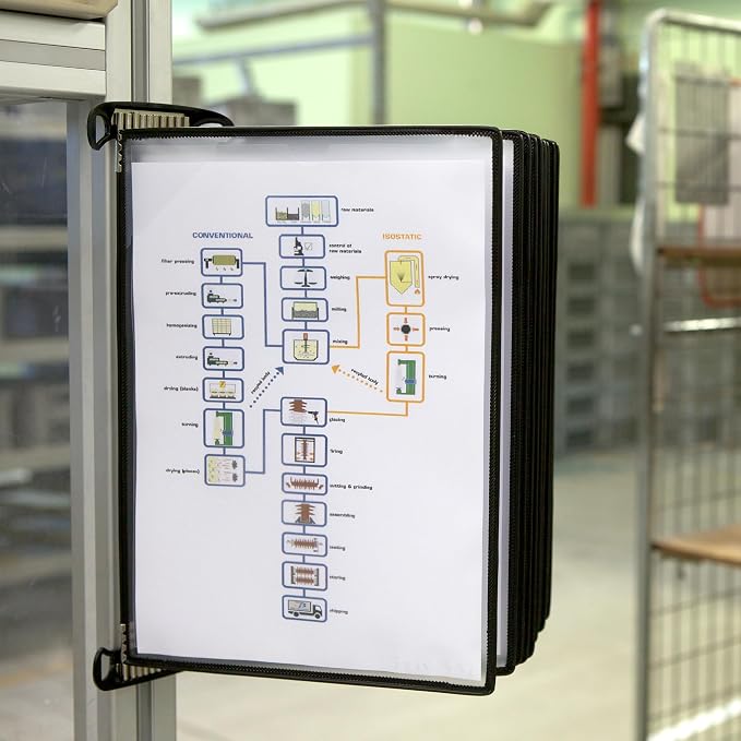 Tarifold Magnetic Wall Mount Reference System, 10 Pockets, Black | 10 double-sided PVC pockets hold 20 letter-size sheets, magnetic mounting plate, snap-on index tabs, easy to install