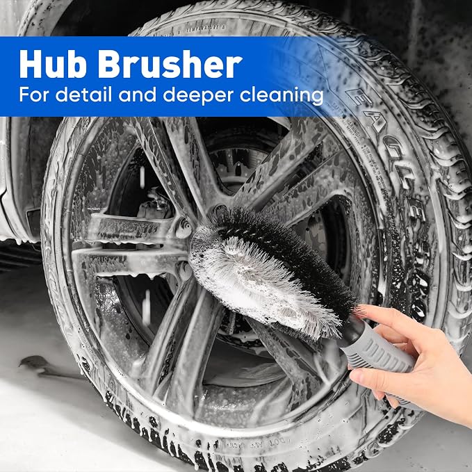 2-in-1 16'' Undercarriage Pressure Washer Water Broom, 4000PSI Cleaner | 4 Replaceable Nozzles Under Car Pressure Washer Attachment with 3 Pieces Extension Wand&Hub Brusher for Surface Power Washer