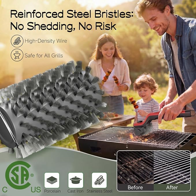 Electric Grill Brush, High Torque Grill Brush with 3-Speed Modes | 20kg Max Torque BBQ Cleaner Safe for Porcelain Cast Iron Stainless Steel, Reinforced Steel Bristles