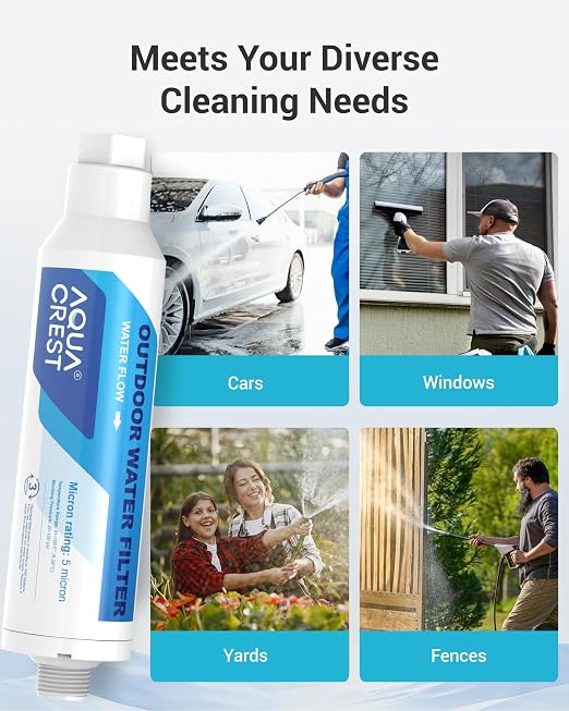 AQUA CREST Hard Water Filter for Hose Car Wash, Reduces Hard Water Spots | Designed for Car Washing, Window & Yard Cleaning, Softens Water, with 2 Flexible Hose Protectors, 4 Pack