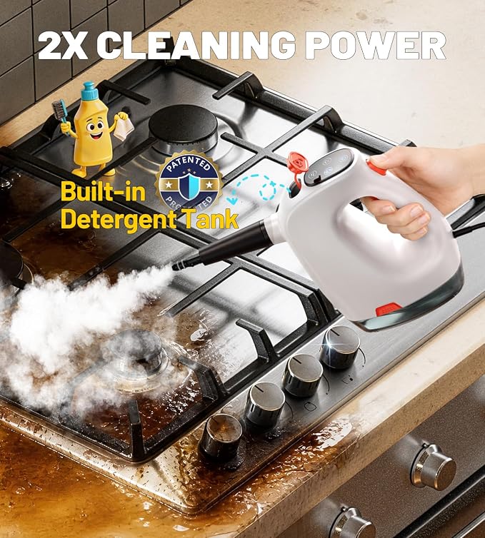 POPCHOSE Handheld Steam Cleaner with Detergent Dispenser | 15s Heat-Up, 500ml Removable Water Tank, Lightweight Portable Steamer for Cleaning Grout, Windows, Kitchen & Bathroom