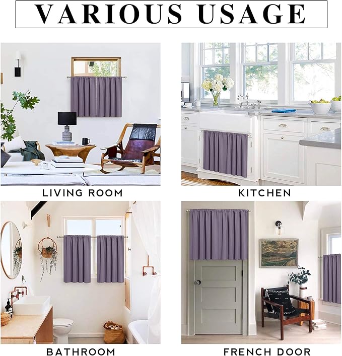 RYB HOME Bedroom Curtains Blackout - Light Block Energy Efficiency Small Window Treatment Drapes for Kitchen Dining Baby Nursery Morden Decor, W 42 x L 63 inch, Greyish Purple, 2 Panels