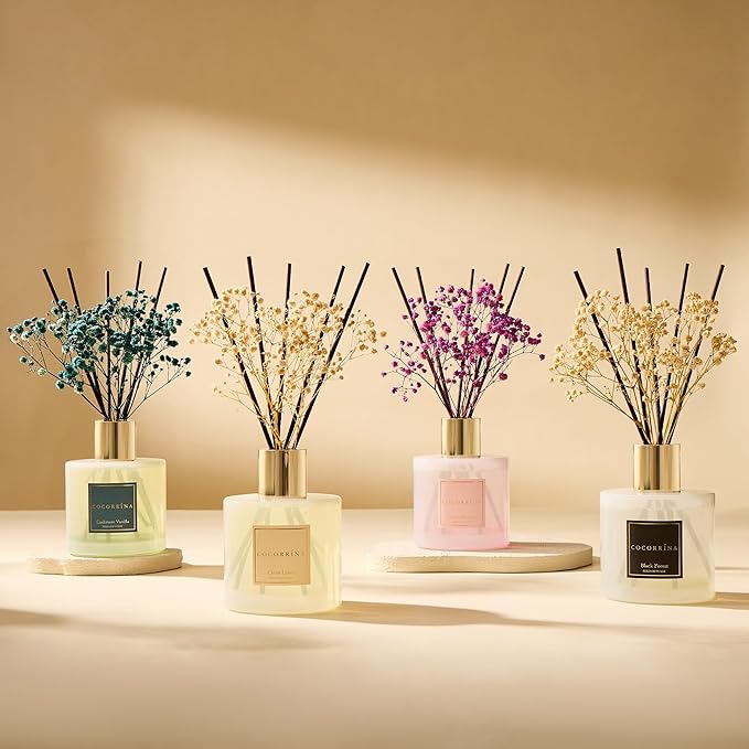 Reed Diffuser - Cherry Blossom 17 Fl.oz Reed Diffuser with 8 Sticks Scented Diffuser with Preserved Flowers for Bathroom Home Decor