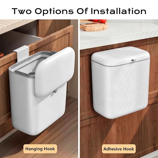 Hanging Trash Can with Lid, Kitchen Compost Bin, Waterproof Odor-Blocking Countertop Trash Can for Cabinet Door, Under Sink, Bathroom, RV and Office