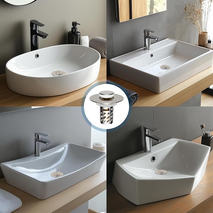 iFealClear All Metal Bathroom Sink Stopper, Pop Up Sink Drain Strainer with Removable Stainless Steel Filter Basket, Universal for 1.1"-2.36" US Sink, Brass Bounce Core, Hair Catcher, Brushed Nickel