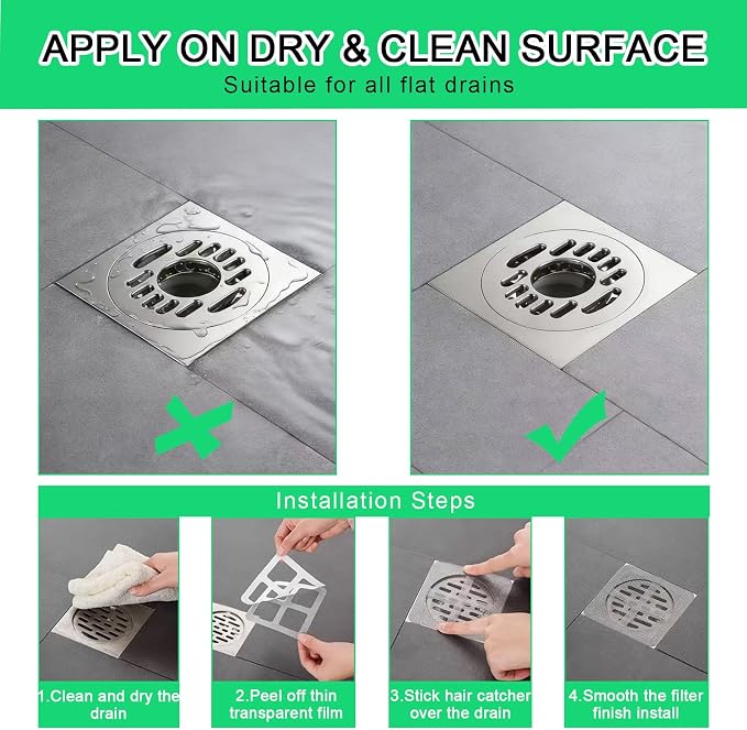 WMHXYY 60 Pack Disposable Shower Drain Hair Catcher Mesh Stickers, Square 3.93 Inches, Suitable for Drain Strainers in Bathrooms, Bathtubs, Kitchen Sinks, Washbasins.