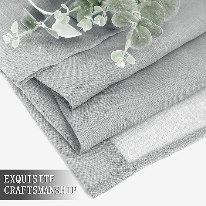 Tollpiz Sheer Curtains Linen Textured Bedroom Curtain Sheers Light Filtering Rod Pocket Voile Curtains for Living Room, 54 x 63 inches Long, Silver Grey, Set of 2 Panels