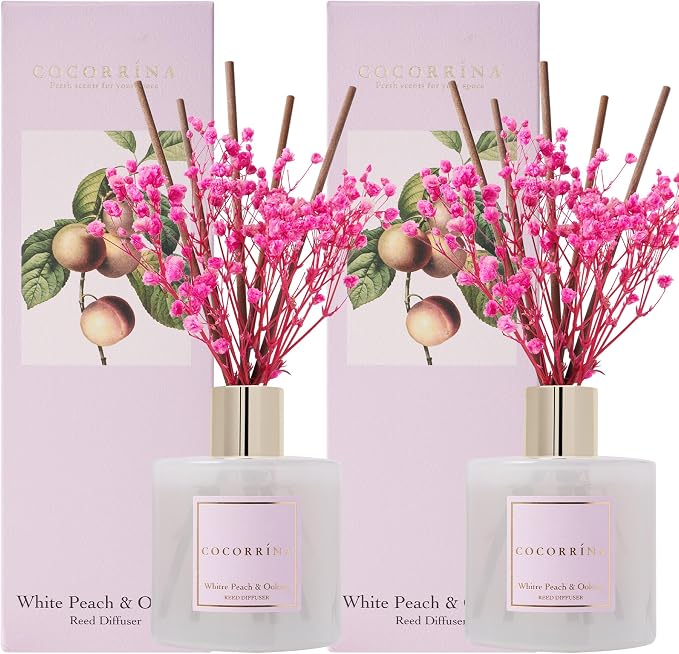 Reed Diffuser Set - White Peach& Oolong Reed Diffuser 2 Packs 6.7oz Scent Fragrance Oil Diffuser for Bedroom Bathroom