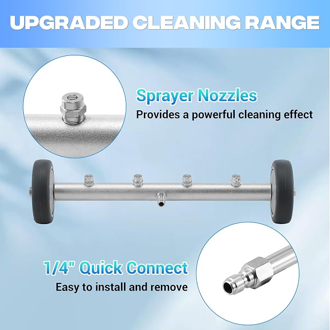 M MINGLE 16 Inch Powerful Under Car Washer with Car Wash Mitt, 4000 PSI | Undercarriage Pressure Washer Attachment, Low Clearance Rolling Wheels, Fits Sedans, SUVs and Trucks