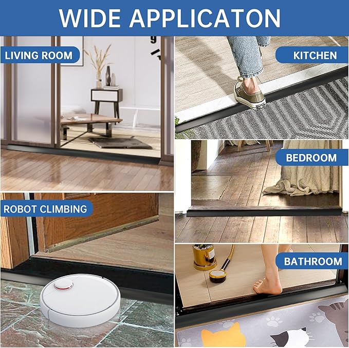 Vinyl Door Threshold Flooring Transition Strip Self Adhesive Carpet Edging Strip for Laminate Doorway Edge Threshold from 2/5" to 3/5" (Black, 10 Ft)