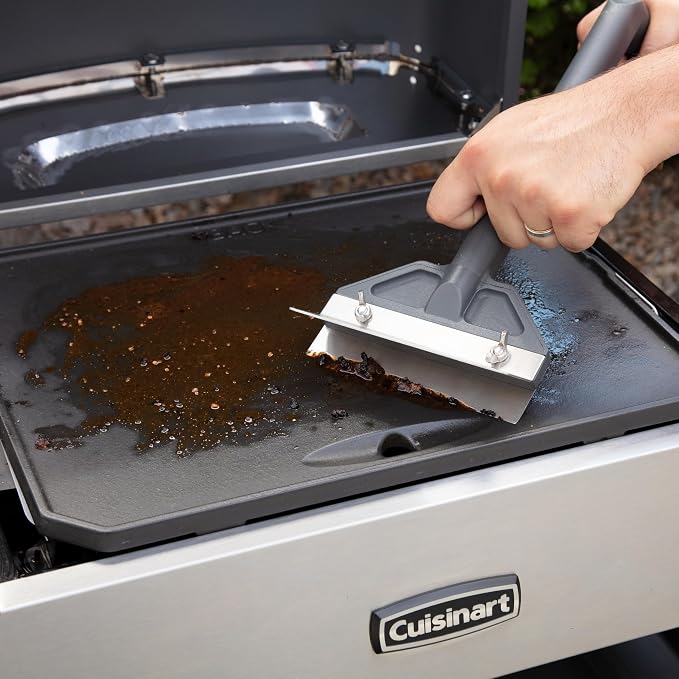 Cuisinart Griddle Scraper, 6" Stainless Steel Blade, Splash Guard | Flat top grill scraper for burnt-on residue, features heavy-duty blade and ergonomic top knob grip, CCB-500
