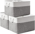 TheWarmHome Storage Bins Baskets for Organizing, 20.5L×15.7W×13.8H 3 Pack Sturdy Fabric Storage Basket W/Handles, Decorative Foldable Storage Baskets for Shelves Closet Nursery Toy (White & Grey)