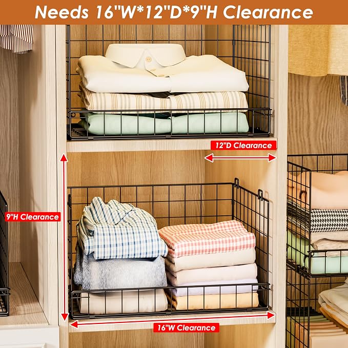 Yociyoga 8-Tier Stackable Closet Organizers and Storage Shelves, Foldable Closet Shelf Organizer, Stackable Storage Bins Drawers for Closet Organizer System, Black（Patent No. 30022416）