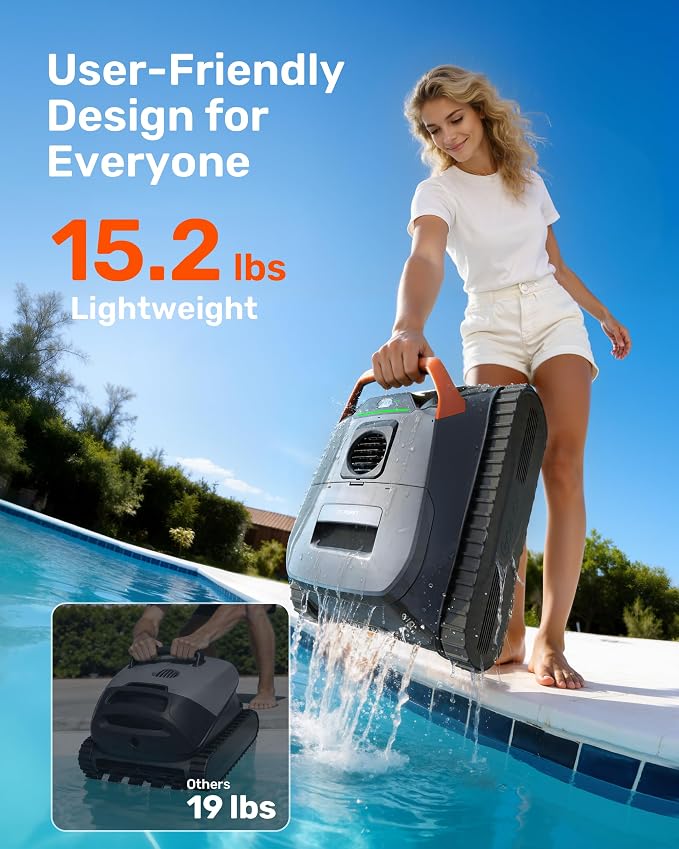Gosvor LiteVac G1 Pool Vacuum Robot, Wall & Waterline & Platform Cleaning | Up to 200-Min Runtime, 15.2 lbs Lightweight, with Fine Filter, For Inground & Above Ground Pools, APP Support, Orange