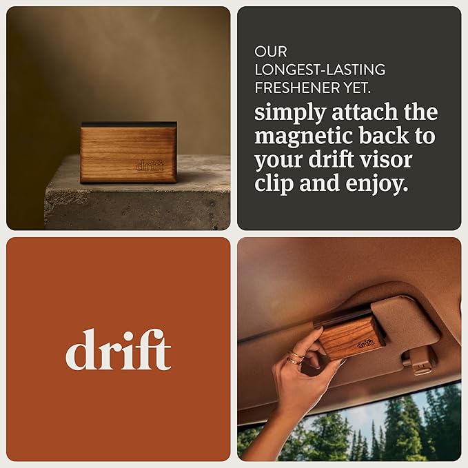 Drift Car Air Freshener Starter Kit - Wooden Deodorizer - Vehicle Odor Remover - Auto Scent Diffuser - Long-Lasting Car Freshening - Amber 3 Pack - CLIP INCLUDED