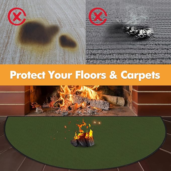 TOHONFOO Fireplace Mat for Home Protection, 4' x 2'4" x 0.04'', Green | 1800°F fireplace rugs fireproof, fiberglass hearth rugs for fireplaces fire resistant protect against embers, easy to clean