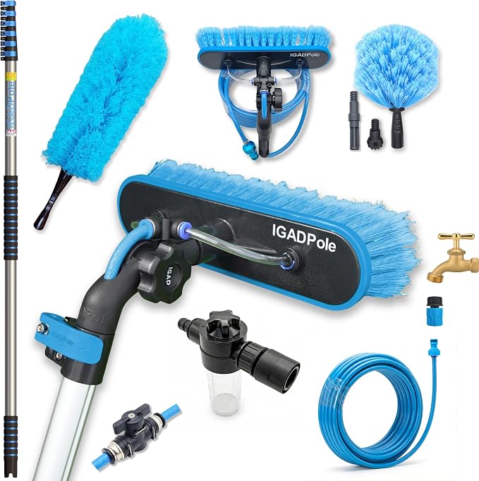 IGADPole 24 FT Washing Kit: Water-fed Brush with Soap Dispenser, Cobweb Dusters, with 6-Stage Telescoping Pole 5-24ft Pole/Window and Dusting Cleaning Kit