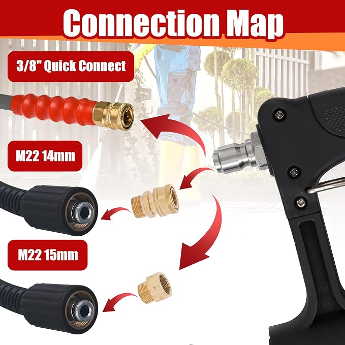 24 FT Telescoping Pressure Washer Wand, with 3 Curve Wands | Telescopic Gutter Cleaner With 7 Spray Nozzle Tips, Adjustable Support Belt and 2 Adapters, 4000 PSI