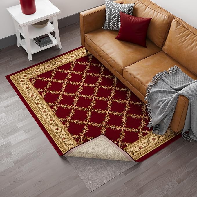 Ottomanson 3' x 4' Non-Slip Rug Pad Gripper 1/4 Inch Thick Dual Surface Felt + Rubber Gripper - Safe for All Floors, Brown