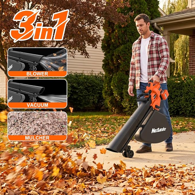 MAXLANDER 40V Cordless Leaf Blower Vacuum Mulcher, Leaf Vacuum with 40L Bag | Brushless Motor, 15:1 Mulch Ratio, 6-Speed Dial, 170MPH Blowers for Lawn Yard Cleanup, 2x4.0Ah Battery & Charger Included