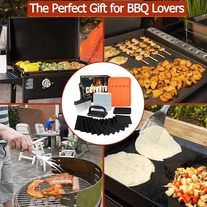 Upgraded Griddle Cleaning Kit for Blackstone | 20 Pieces Flat Top Grill Accessories Cleaner Tool Set, with Griddle Scraper, Silicone Spatula Mat, Grill Stone, Griddle Brush