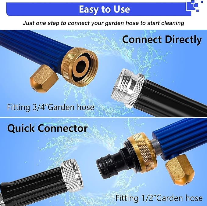 Jet Nozzle High Pressure Hose Nozzle for Garden, 2-in-1 High Pressure Hose Nozzle, Upgraded High Pressure Washer Tools Attachment with 2 Different Nozzles and Hose Quick Connectors (Blue)