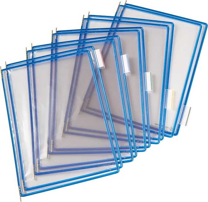 Tarifold Adjustable Floor Reference Display Stand, 10 Pockets, Blue | 10 double-sided pockets hold 20 letter-size sheets, adjustable floor stand, durable metal bracket, easy to assemble