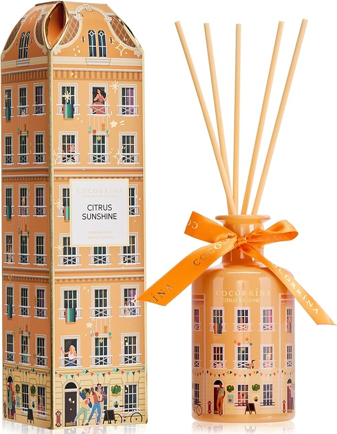 Reed Diffuser - Citrus Sunshine 6.76 fl oz Reed Diffuser with 8 Sticks Home Fragrance Bathroom Shelf Decor (Festive House Collection)