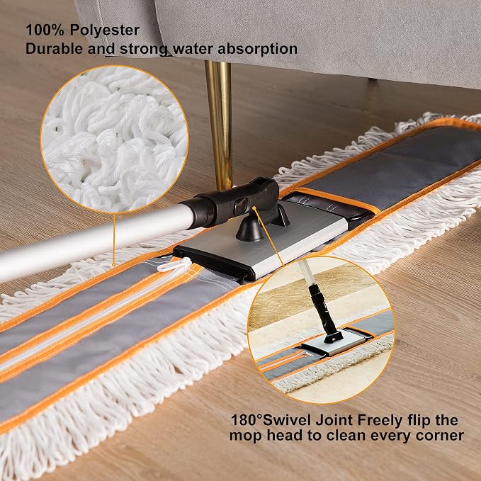 CLEANHOME 36" Commercial Dust Mops for Floor Cleaning Heavy Duty Floor Duster Mop with Long Handle Hotel Gym Household Cleaning Supplies for Hardwood, Tiles, Marble Floors (Grey)