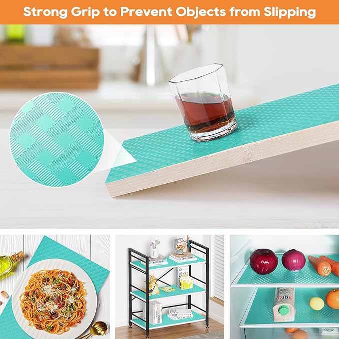 Blue Shelf Liners for Kitchen Cabinets Refrigerator Liners Waterproof & Oil-Proof Kitchen Cupboard Liner Drawer Mats EVA Material Non Adhesive Washable Fridge Liner for Shelves 35.4 x 236.2 Inches
