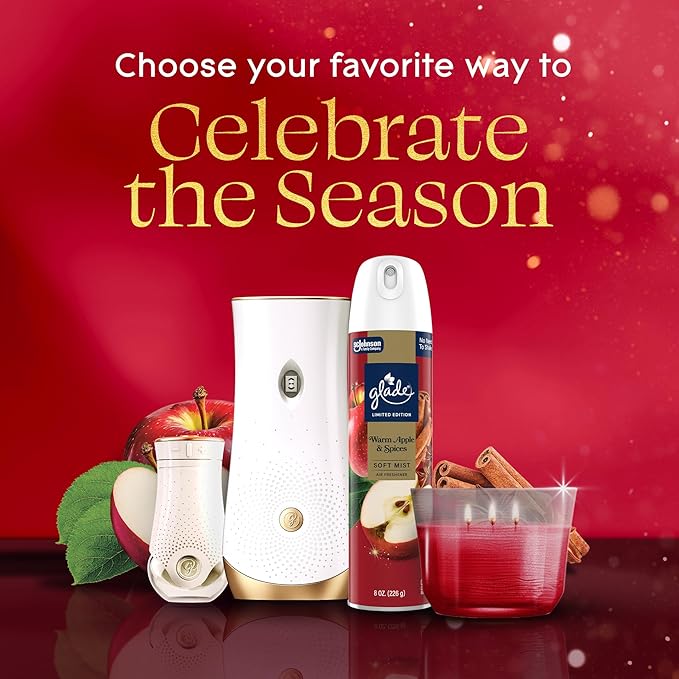 Glade Automatic Spray Refill, Warm Apple & Spices, Scented Air Freshener for Home and Bathroom, 6.2 Oz, 2 Count