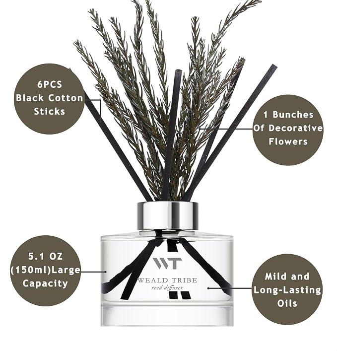 Flower Reed Diffuser Set Balsam Fir Scent for Bathroom Accessories Shelf Decor & Air Fresheners, Fresh Air Sticks Defusers with 5.1 fl oz Essential Oils, House Office Decor & Gifts