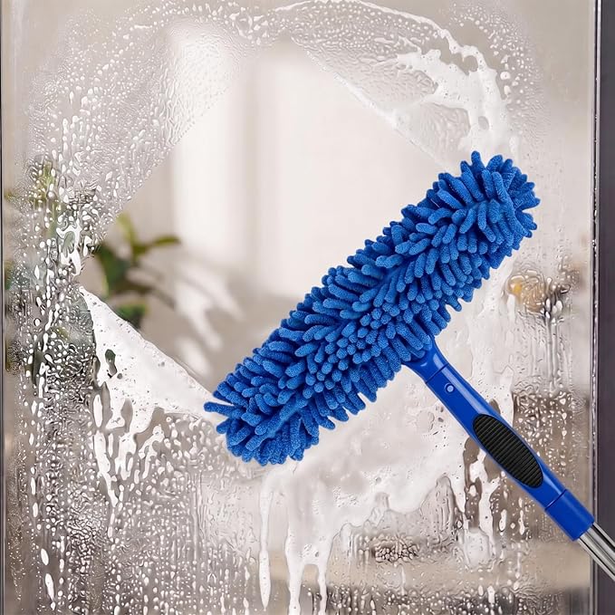 67" Window Squeegee for Window Cleaning with Extension Pole, 3-in-1 | Rotatable Lock Design,Stainless, Professional Window Cleaner Tool Kit for Indoor Outdoor High Windows,Car Glass,Shower Doors