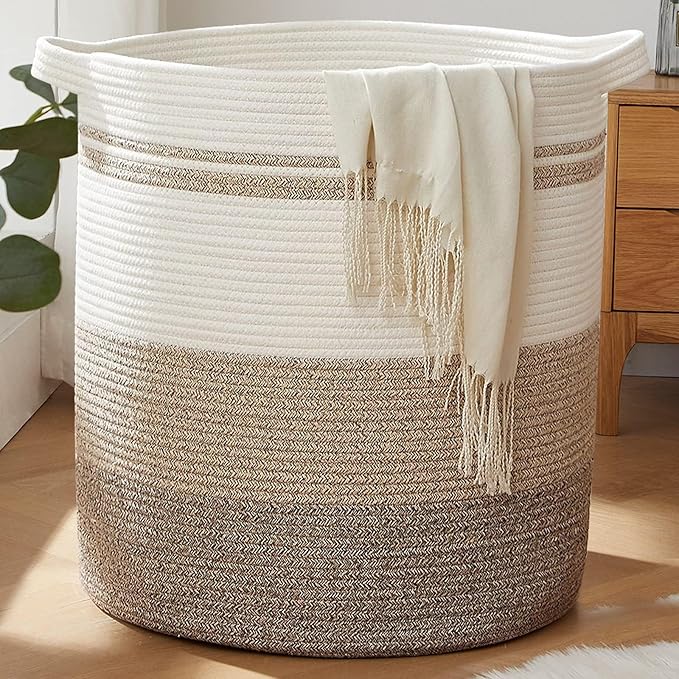 OIAHOMY 115L Laundry Baskets Hamper with Handles, Decorative Basket for Living room, Woven Storage Basket for Toys Bin,Pillows, Blankets, Clothes-20x22.5in-Gradient Yellow