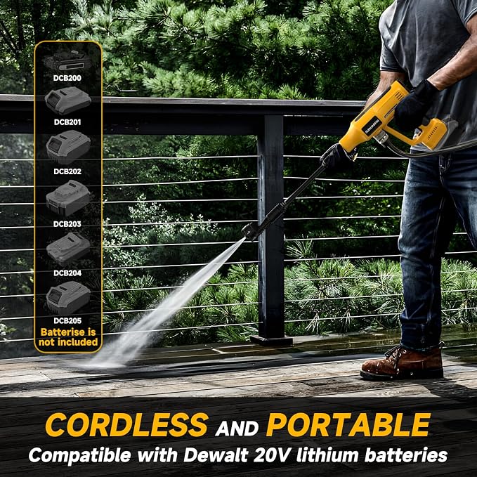 SLENJADFIN Cordless Portable Washer Compatible with Dewalt 20V Battery, Portable Handheld Cleaning Tool with Brushless Motor, 6-in-1 Nozzle, 4 Level Adjustable for Car Floor Fence Wall (Tool only)
