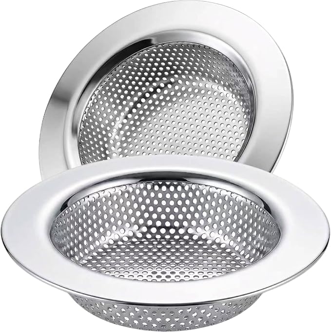 Kitchen Sink Strainer Stainless Steel, LASSHSWA Kitchen Sink Drain Strainer, Sink Strainers for Kitchen Sinks with Large Wide Rim 4.5" Diameter (2 Pack)