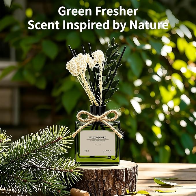 Reed Diffuser, 6.1 oz Citrus Mint Scent Diffuser with Sticks & Dried Flowers, 120 Days Long Lasting diffusers for Home, Elegant Fragrance for Bathroom Bedroom Office Decor Air Fresh
