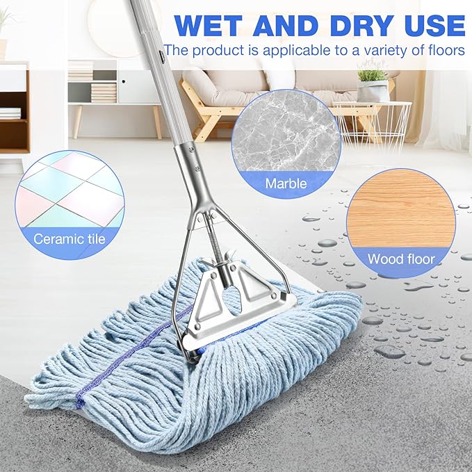 String Mop for Floor Cleaning - Heavy Duty Industrial Commercial Wet Mop with Extra Replacement Head , 59inch Handle, for Home,Garage,Office, Workshop, Warehouse Floor Cleaning