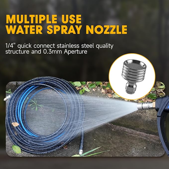 Sewer Jetter Kit for Pressure Washer 200FT, Drain Cleaner Hose 5800PSI 1/4 Inch NPT Corner with Sewer Cleaning Tool High Pressure Nozzle and Spanner Waterproof Tape