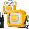 R-FUN for AirPods 4 Case with Lock Magnetic Lid MagSafe, Yellow | Compatible with Apple AirPods 4th Generation Protective Case with Cleaner Kit & Carabiner, Powerful Drop Protection
