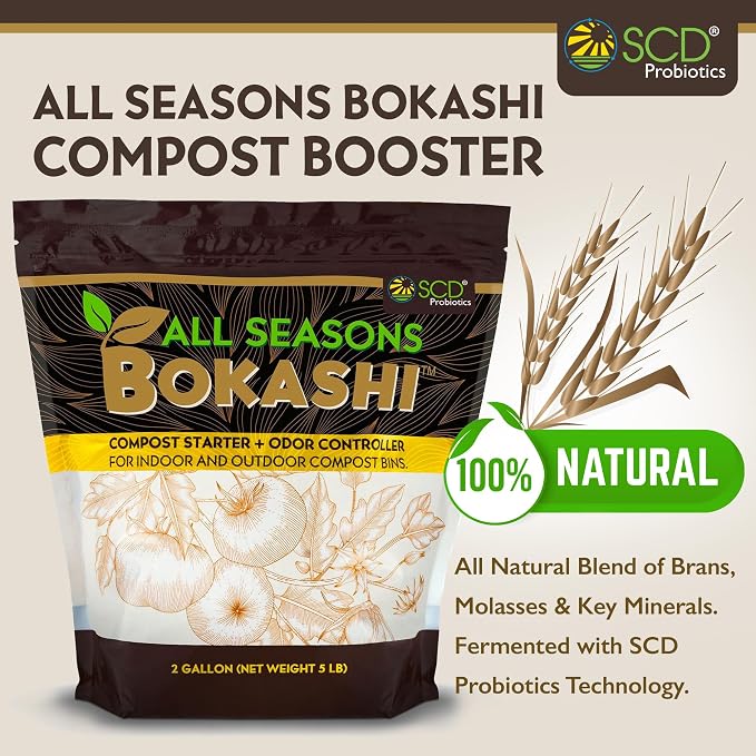 Bokashi Compost Starter, Accelerator, Odor Reducer - 15 lb | Fermented Wheat Bran, Reduces Odor, Absorbs Moisture, Compost Accelerator, For Kitchen Compost Bins, Trash Cans, Diaper Pails